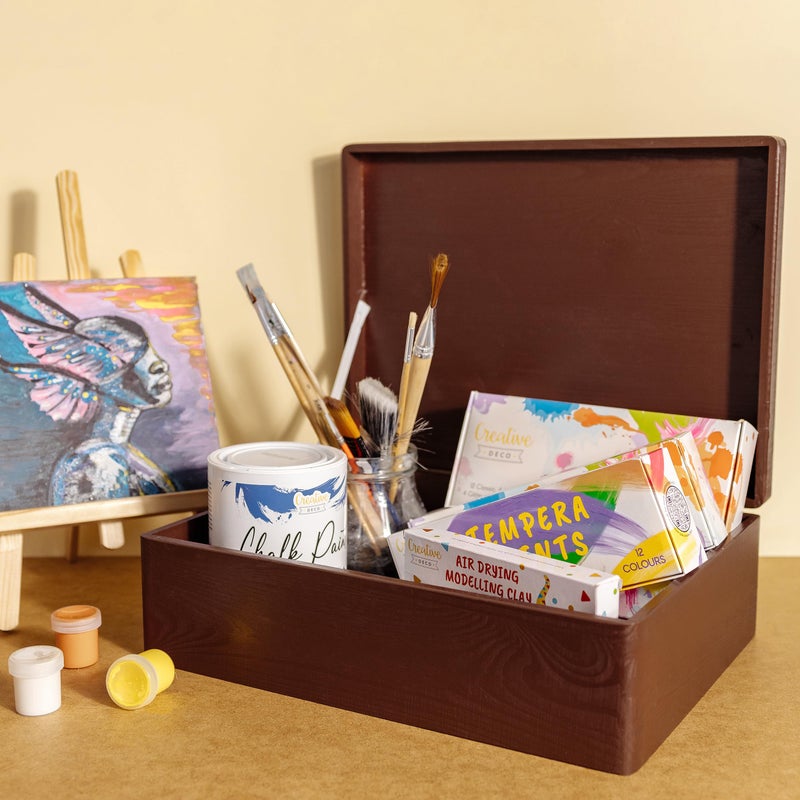 Creative Deco XL Brown Wooden Box Storage with Hinged Lid | 15.8 x 11.8 x 5.5 inches (+-0.5) | Gift Box for Tool Dog Toy Shoes Clothes Kitchen Storage Document | Wood Keepsake Chest - Image 2